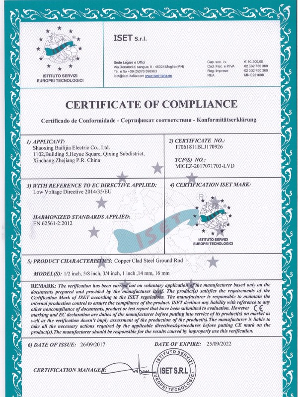 Balic CE Certification of Copper Clad Steel Ground